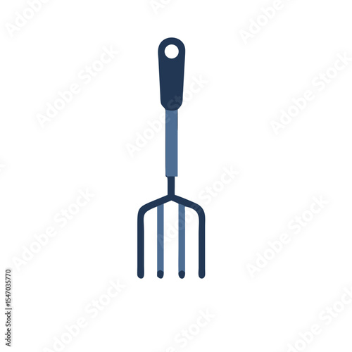 Stylized blue pitchfork against a stark black background