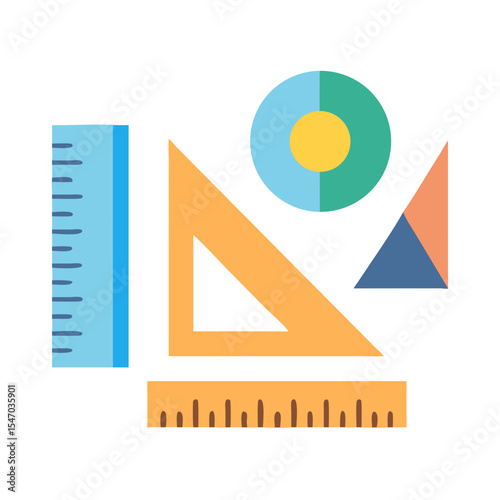 Geometric shapes with measurement tools on a black backdrop