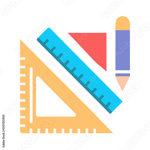 Geometric math tools illustration on black background, flat style