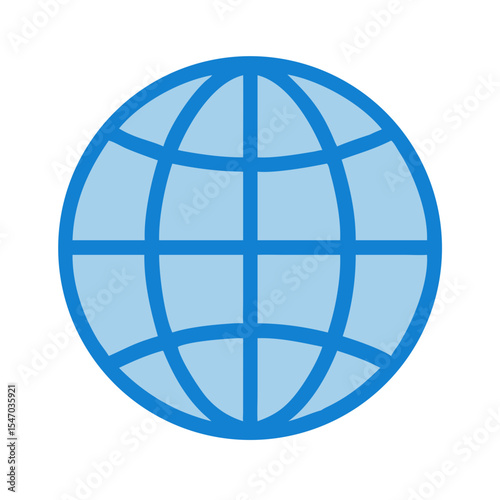 Blue outlined globe icon on black background for network