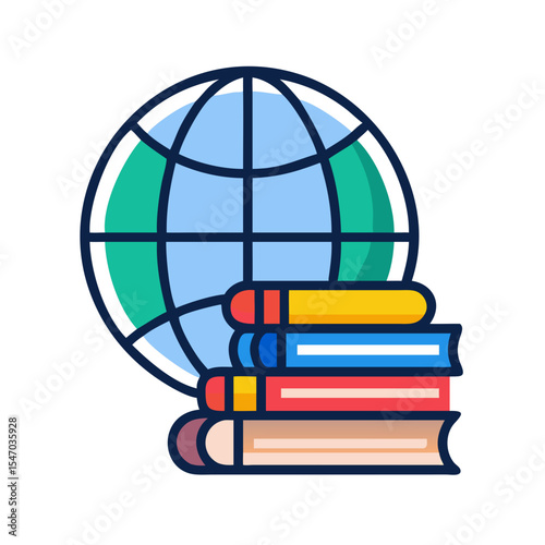 Global education icon illustration with stacked books design