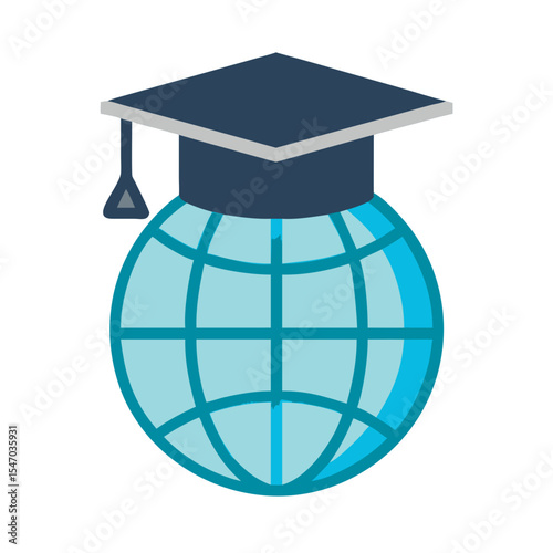 Global education vector concept illustration, graduation cap on globe
