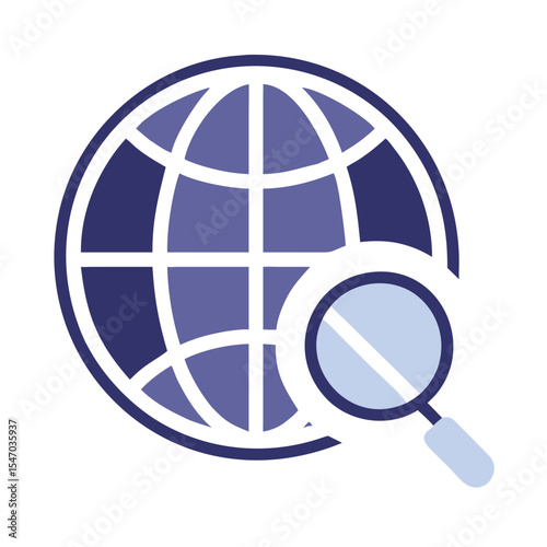 Global search concept with magnifying glass focused on globe