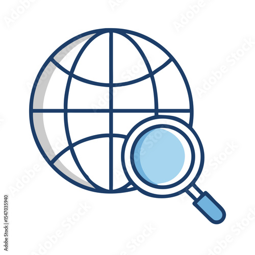 Globe with Magnifying Glass Icon for Web Search Concept