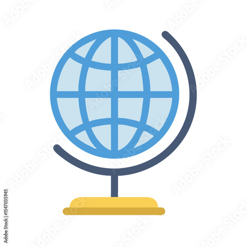 Blue world globe with stand, minimalist design on black