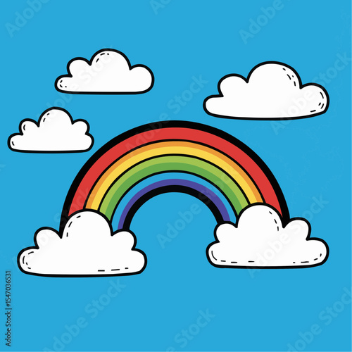 rainbow in clouds vector icon on blue sky