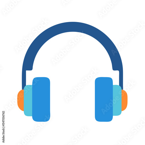 Blue and orange headphones illustration isolated on black background