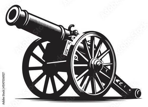 Antique Cannon Artillery Weapon Vector Illustration for Historical Themes