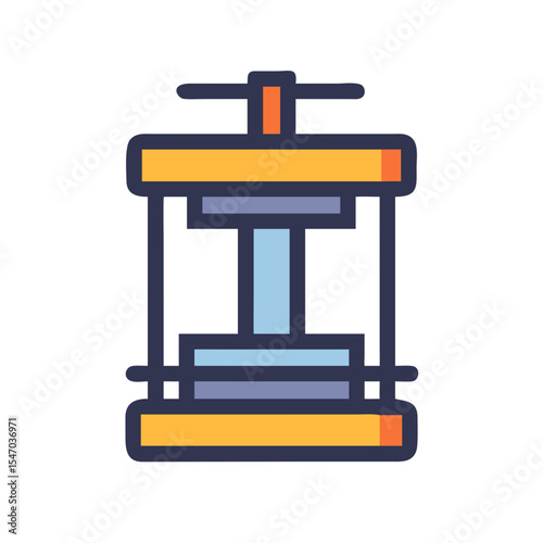 Stylized hydraulic press tool on black background for illustrations