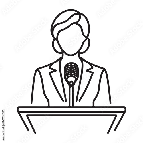 Confident woman speaker at podium delivering an important speech