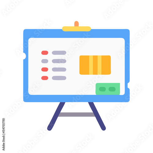 Presentation whiteboard with list, bars and place for text