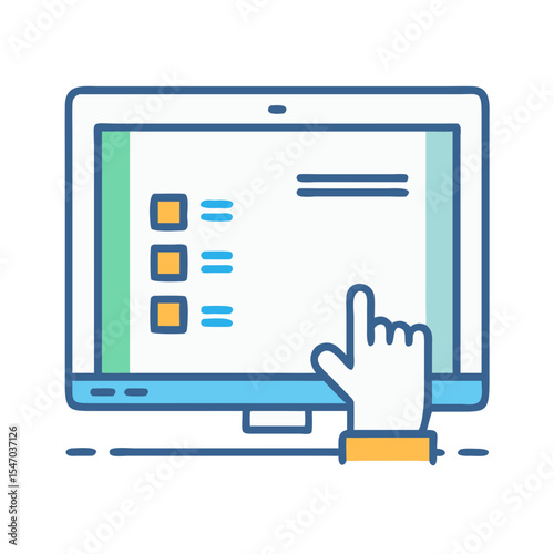 Online survey form on computer with hand pointer design