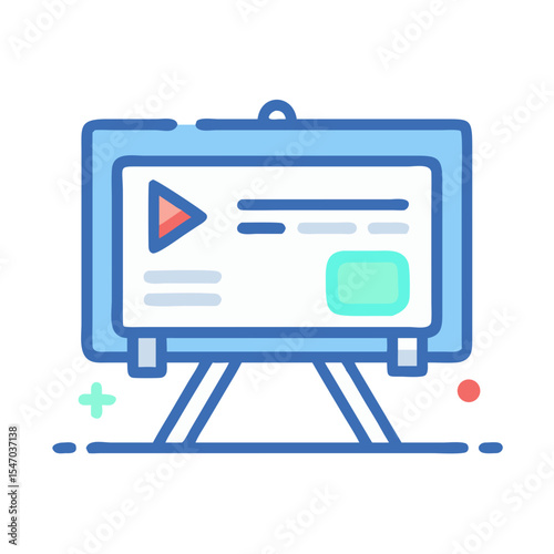 Presentation board with video icon and modern graphic elements