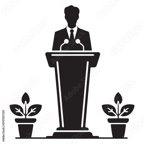 Silhouette of Politician Giving Speech at Podium Vector Illustration Design