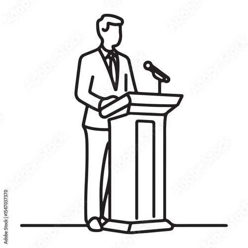 Line Art Style of Speaker at Podium Vector Illustration Design