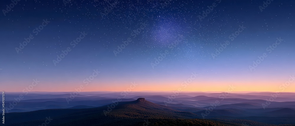 Fototapeta premium Serene Sunset Landscape Starry Night Mountain Range Peaceful Horizon