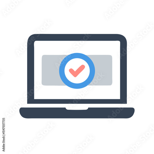 Laptop with checkmark shows successful completion on black background