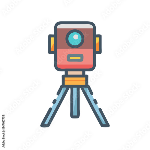 Cartoon Theodolite Surveying Equipment With Tripod on Black Background