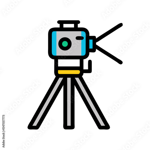 Modern camera on tripod against black backdrop illustration art