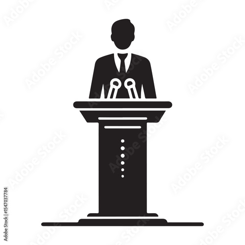 Male Speaker Silhouette at Podium Vector Illustration for Events