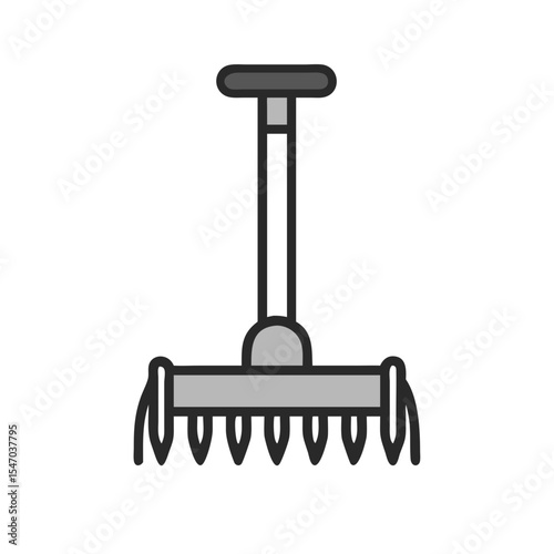 Stylized gray farming rake icon on a black background