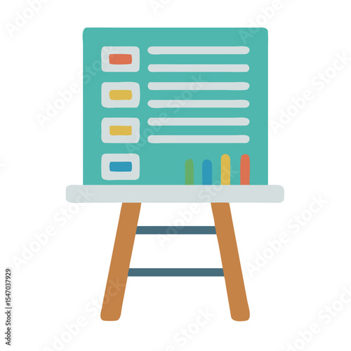 Minimalistic presentation board on a stand with data
