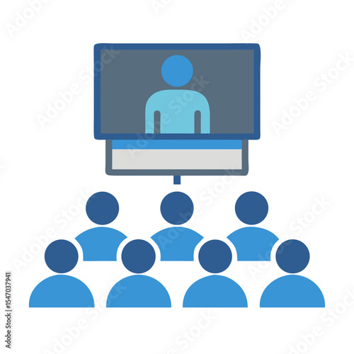 Virtual conference presentation with online audience flat design illustration