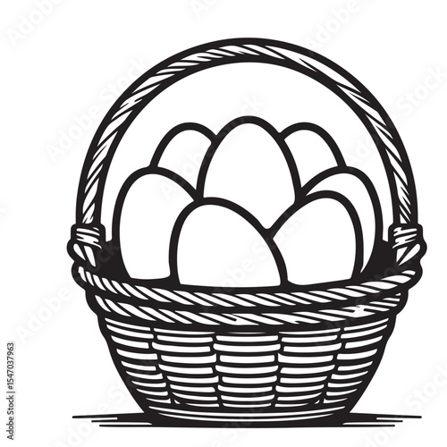 Basket of Eggs Outline Easter Symbol Representing Spring Festival
