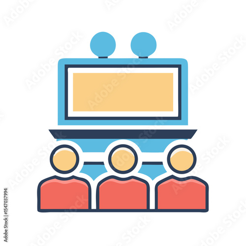Simple icon of people at a presentation or conference