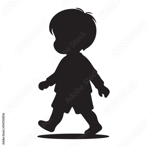 Simple Silhouette of Child Walking and Cute Kid in Motion