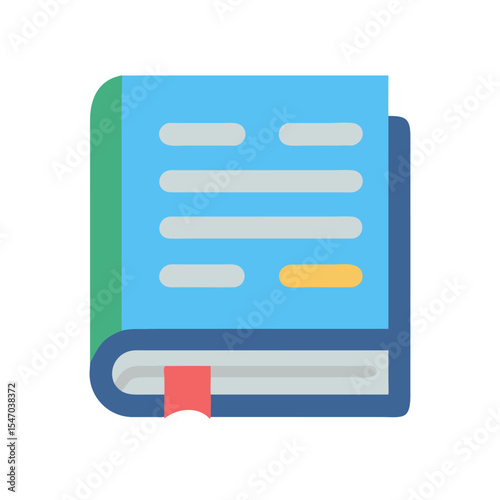 Stylized flat icon of a closed book with bookmark