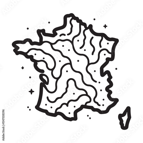 France Administrative Regions Detailed Outline Vector Map with Cities