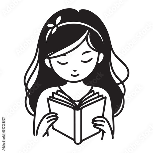 Girl Reading Book Silhouette Vector Illustration for Study and Knowledge