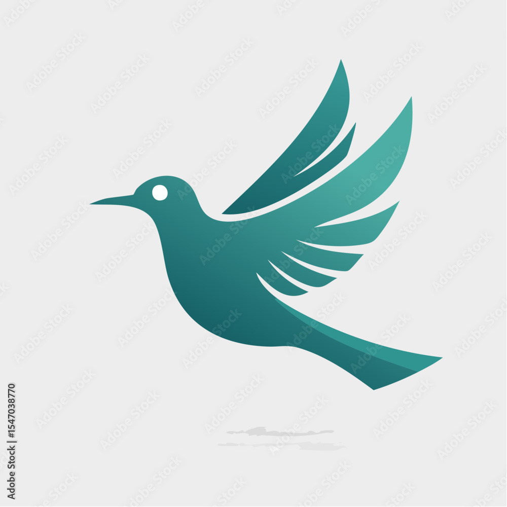 Obraz premium Teal bird illustration with outstretched wings flying against a light gray background