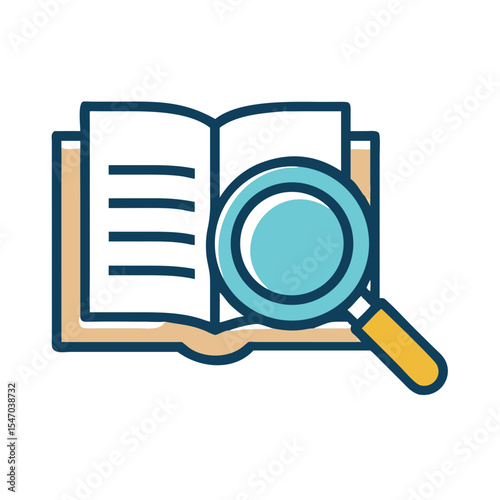 Magnifying glass examining a book for research and learning