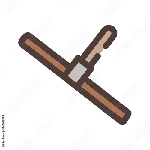 Stylized depiction of a vintage adjustable wooden clamp tool