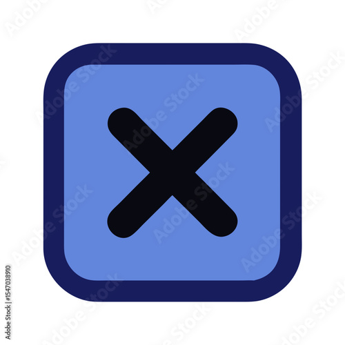 Blue rounded square with a dark cross inside graphic