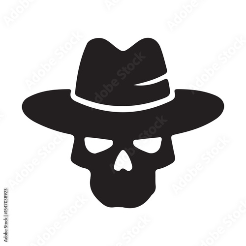 Skull Wearing Fedora Hat Vector Dark Underworld Criminal Symbol