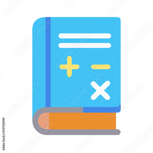 Flat illustration of math textbook with simple math symbols