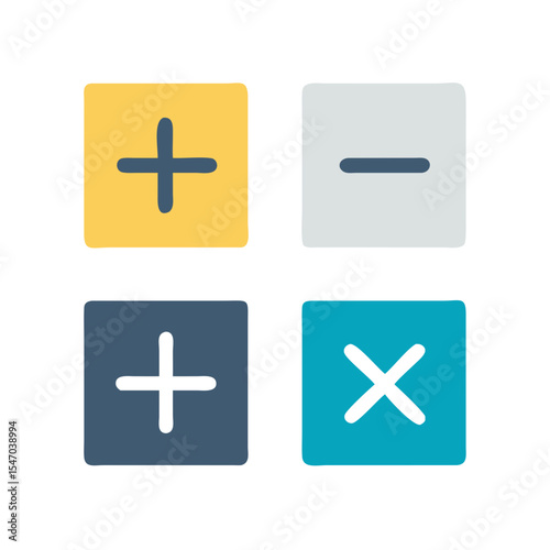 Flat design math signs on colorful square buttons icon