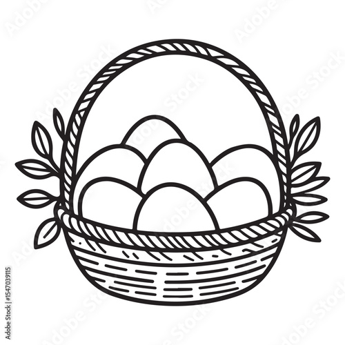 Easter Basket Filled with Eggs Illustration Celebrating Spring and Tradition