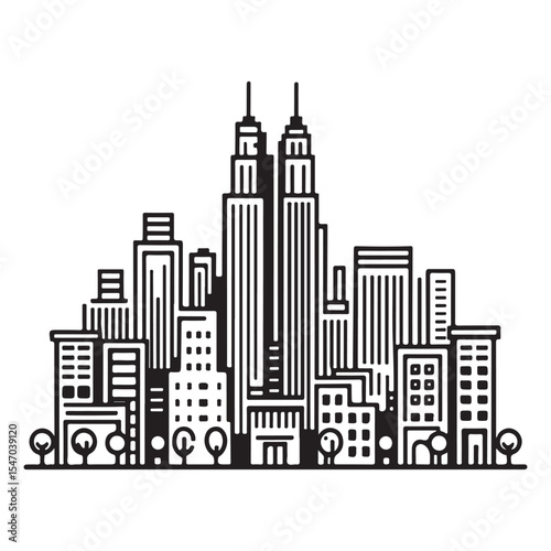 Urban Cityscape Silhouette Illustration Capturing Modern Architecture and Skyline