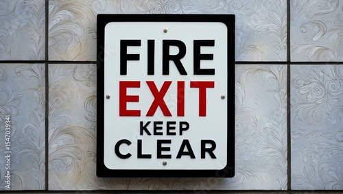 Phrase Fire Exit Keep Clear is displayed on an attractive signage board with clear text and beautiful background designs