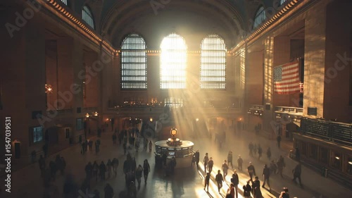 Grand Central station aerial commuter people walking