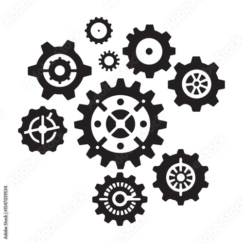 Mechanical Gears and Cogs Illustration Black Vector Design