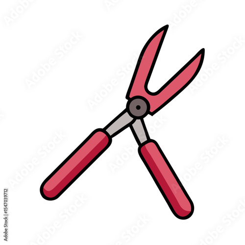 Isolated red gardening shears on black background centered icon