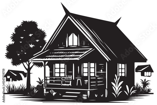 Charming Cabin Vector Illustration for Peaceful Getaway Design Projects