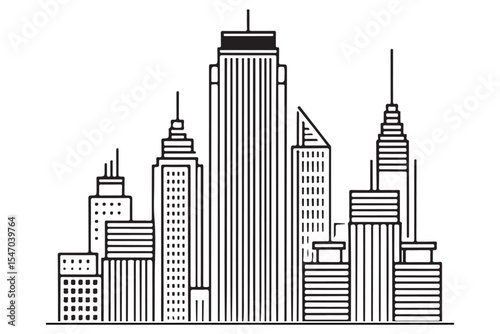 Urban City Skyline Outline Vector for Modern Architectural Design