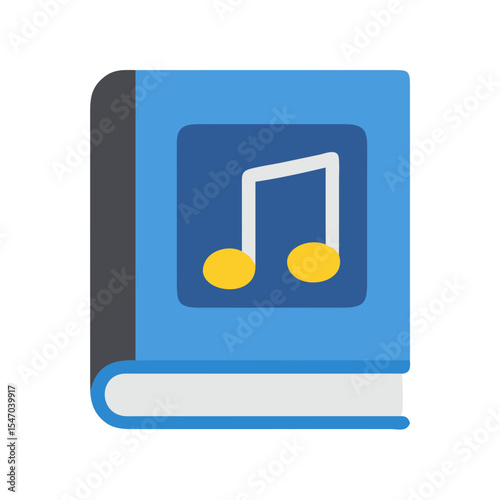 Blue music book illustration with note on cover