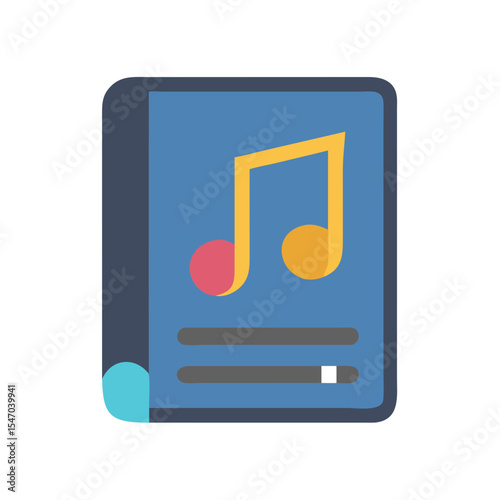 Stylized blue music book with yellow musical note icon